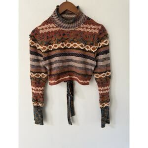 Urban Outfitters UO Karina Top Open Back Cropped Sweater Brown Long Sleeve Boho